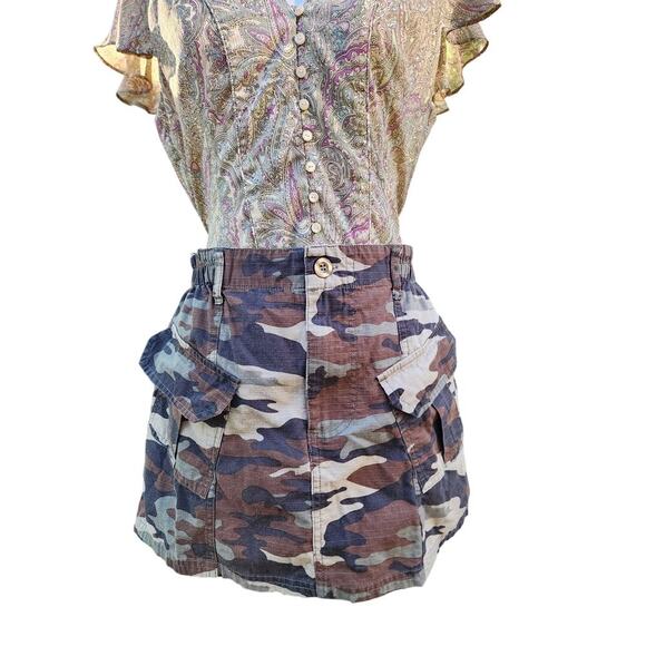 Y2k Justify Green Camo Cargo Pocket Grunge Punk Cyber Mini Short Skirt Sz L - Picture 4 of 8